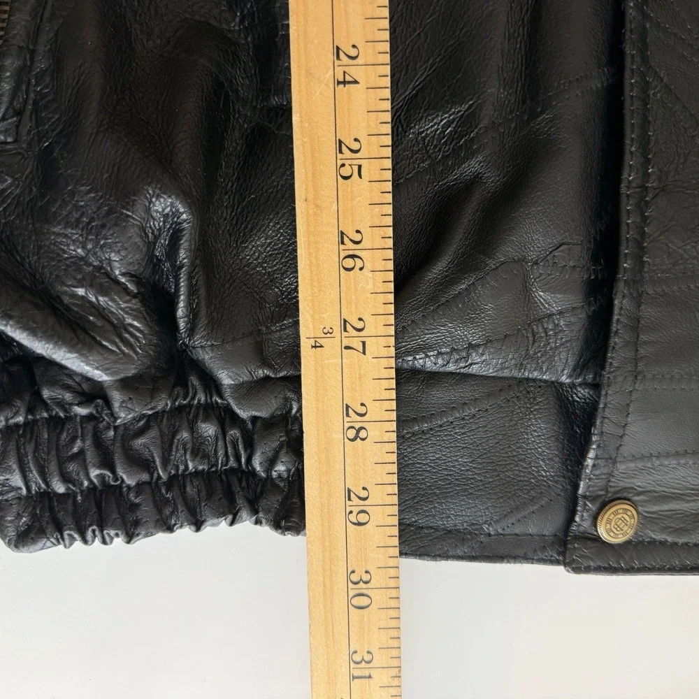 Vintage Genuine Leather Patchwork Bomber Jacket Black Oversized XL 90s Grunge